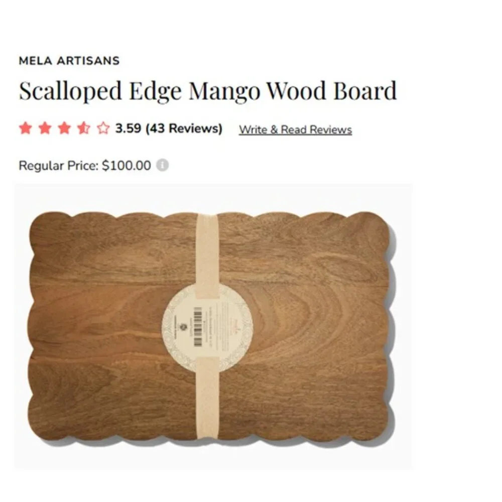 MELA‎ ARTISANS Scalloped Edge Mango Wood Charcuterie Board (BRAND-NEW!)